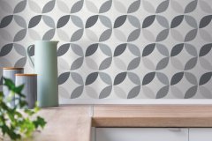 Samolepicí vinylový obklad na stěnu - samolepicí PVC čtverce na zeď šedé dlaždice, geometrický vzor - Geometric Style