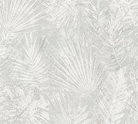 Vliesová tapeta listy, kombinace barev šedá, béžová, bílá, přírodní motiv, tapeta od německého výrobce tapet A.S.Création
