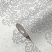 Vliesová zámecká tapeta, barokní styl, strukturální pěnový povrch - šedo-stříbrná metalická tapeta na zeď 39765-5 z kolekce Pure Elegance.