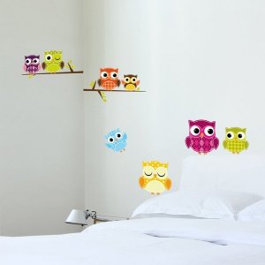 Samolepicí dekorace na zeď barevné sovy 54329 / Samolepka na zeď Owls Crearreda (31 x 31 cm)