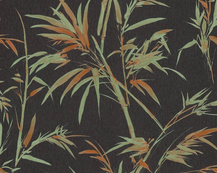 Vliesová tapeta 373763 černá zelená oranžová, bambus / Vliesové tapety na zeď 37376-3 Sumatra (0,53 x 10,05 m) A.S.Création