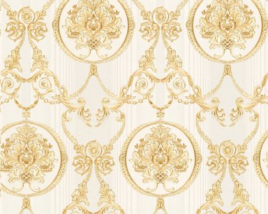 Vliesová neobarokní tapeta se zlatými ornamenty a krémovými pruhy - metalická 330834 / Tapety na zeď 33083-4 Hermitage 10 (0,53 x 10,05 m)  A.S.Création