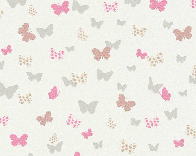 Vliesová tapeta dětská růžová, šedá, bílá - Motýli 369332 / Tapety na zeď 36933-2 Attractive (0,53 x 10,05 m) A.S.Création
