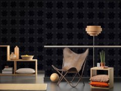 Extravagantní černá vliesová tapeta čtverce s kravatovým vzorem a matnými odlesky, jemně strukturovaná - luxusní vliesová tapeta z autorské kolekce Karl Lagerfel od A.S.Création