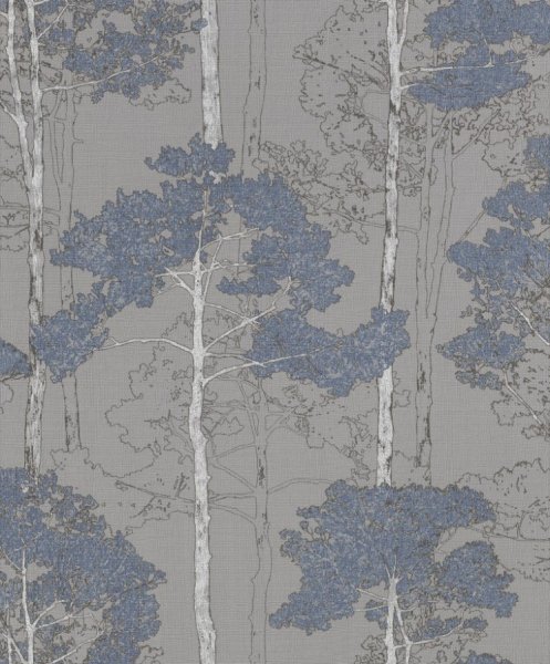 Vliesová tapeta 410846 stromy, šedá, modrá / Tapety na zeď Hyde Park (0,53 x 10,05 m) Rasch