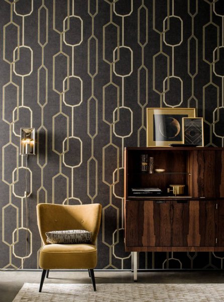 Luxusní vliesová 3D tapeta 36314-2 černá, zlatá  geometrická / Tapety na zeď 363142 Palila (0,53 x 10,05 m) A.S.Création