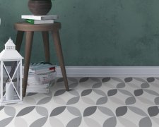 Podlahové PVC čtverce Geometric Style, šedé dlaždice, šedá dlažba, geometrické kachličky - samolepicí podlahové PVC dlaždice D-C-FIX FLOOR