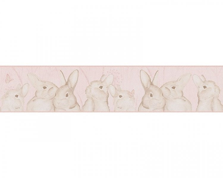 Dětská papírová tapeta, bordura na zeď hnědá, růžová s králíčky 30330-2 / Papírové tapety, bordury pro děti 303302 Lovely Friends AS (0,13 x 5 m) A.S.Création