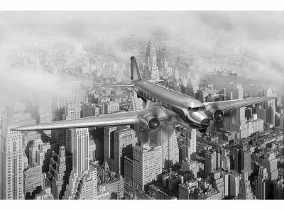 Vliesová fototapeta Letadlo nad městem 375 x 250 cm + lepidlo zdarma / MS-5-0006 vliesové fototapety na zeď DIMEX
