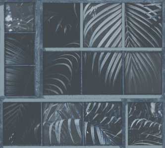Moderní vliesová tapeta okno, palmové listy,  barva modrá, černá 377404 / Tapety na zeď 37740-4 Industrial (0,53 x 10,05 m) A.S.Création