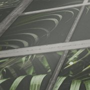 Moderní vliesová tapeta okno a palmové listy, barvy zelená, šedá, černá - tapeta palmové květy v okně 377402 z kolekce Industrial