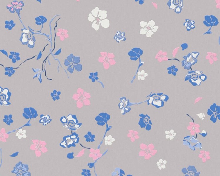 Vliesová tapeta květy, šedá, modrá, růžová 389074 / Tapety na zeď 38907-4 House of Turnowsky (0,53 x 10,05 m) A.S.Création
