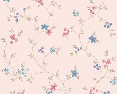 Vliesová tapeta květinový vzor, úponky rostlin - modrá, krémová, zelená, růžová 390711 / Tapety na zeď 39071-1 Maison Charme (0,53 x 10,05 m) A.S.Création
