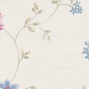 Vliesová tapeta s úponky rostlin - modrá, krémová, zelená, růžová s jemným květinovým vzorem - matná, mírně strukturovaná vliesová tapeta na zeď od A.S.Création z kolekce Maison Charme