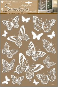 Samolepicí dekorace na stěnu bílí motýli s glitry 10227 / Samolepky na zeď ( 41x28 cm ) Room Decor