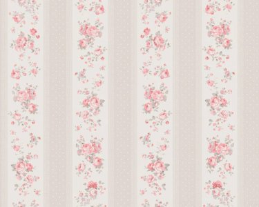 Vliesová tapeta ve stylu Shabby chic s květinovými a tečkovanými pruhy, šedá, bílá, červená, 390694 / Tapety na zeď 39069-4 Maison Charme (0,53 x 10,05 m) A.S.Création