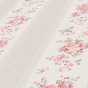 Vliesová matná a mírně strukturovaná tapeta ve stylu Shabby chic s květinovými a tečkovanými pruhy, šedá, bílá, červená - vliesová tapeta na zeď od A.S.Création z kolekce Maison Charme.