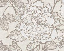 Stylová vliesová tapeta na zeď květinový vzor, obrysy květin hnědé, podklad béžovo-krémová imitace textilu, přírodní styl. Exkluzivní, vysoce kvalitní a odolná vliesová tapeta z kolekce Stylish značky Dekens