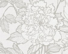 Stylová vliesová tapeta na zeď květinový vzor, obrysy květin a listů jsou béžové, podklad krémová imitace textilu, přírodní styl. Exkluzivní, vysoce kvalitní a odolná vliesová tapeta z kolekce Stylish značky Dekens
