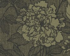Stylová vliesová tapeta na zeď květinový vzor, obrysy květin a listů jsou černé, podklad světlé a temné odstíny zelené imitace textilu, přírodní styl. Exkluzivní, vysoce kvalitní a odolná vliesová tapeta z kolekce Stylish značky Dekens