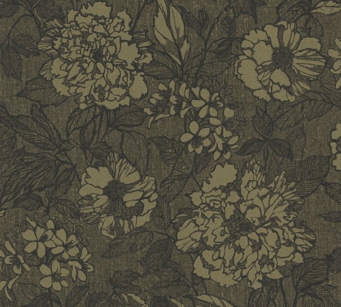 Vliesová tapeta květinový vzor, zelená, černá 653-06 / Tapety na zeď Stylish 100389 (0,53 x 10,05 m) Dekens