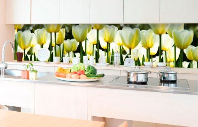 Fototapeta do kuchyně Bílé tulipány, 350 x 60 cm / KI-350-009 / samolepicí fototapety na kuchyňskou linku DIMEX