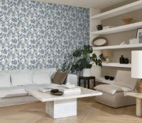 Vliesová tapeta listy - modrá, bílá 410563 / Tapety na zeď Beachhouse (0,53 x 10,05 m) Rasch