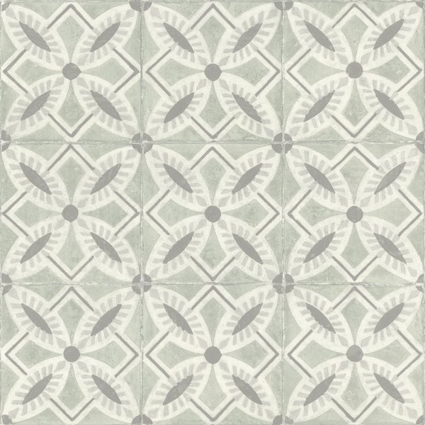 Vliesová tapeta retro - kachličky, květy, geometrická - zelená, šedá 410242 / Tapety na zeď Beachhouse (0,53 x 10,05 m) Rasch