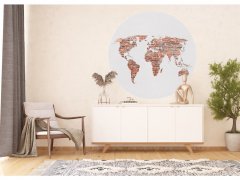 Samolepicí fototapeta Cihlová mapa světa 140x140 cm CR3330 Brick Worldmap / kruhové samolepicí vliesové dekorace La Form (ø 140 cm) AG Design