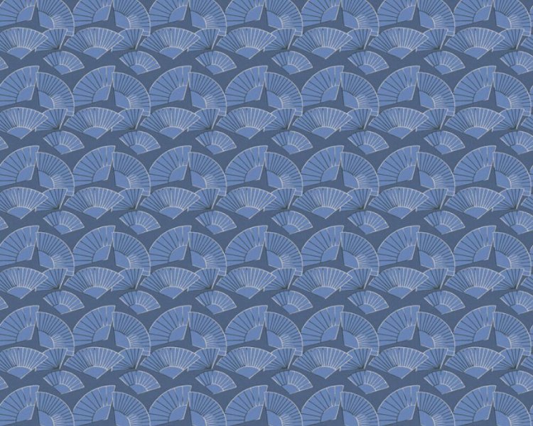 Vliesová tapeta vzor vějíře, modrá, metalická 378474 / Tapety na zeď 37847-4 Karl Lagerfeld (0,53 x 10,05 m) A.S.Création