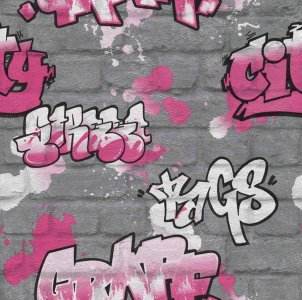 Teenagerská papírová tapeta Graffity šedá, růžová, bílá 237818 Aldora III / papírové tapety na zeď Kids & Teens III (0,53 x 10,05 m) Rasch