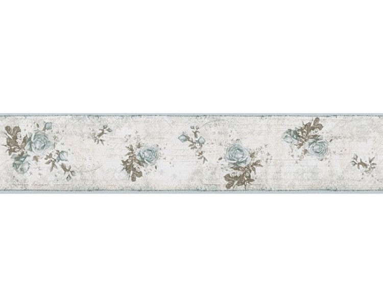 Papírová bordura - tapeta modré růže 95665-3 / Bordury - tapety vintage na zeď 956653 modré květy Djooz AS (0,17 x 5 m) A.S.Création