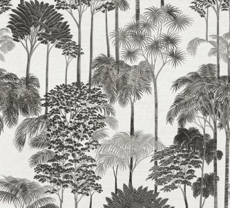 Vliesová tapeta palmy, stromy, černá, šedá, bílá (0,53 x 10,05 m) 791625 / Tapety na zeď 79162-5 Cuba 2 A.S.Création
