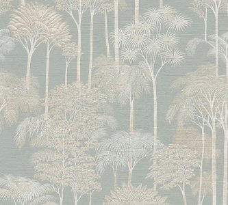 Vliesová tapeta palmy, stromy, zelená, krémová, metalická (0,53 x 10,05 m) 791622 / Tapety na zeď 79162-2 Cuba 2 A.S.Création