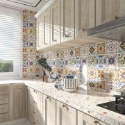 Samolepicí vinylové dlaždice na podlahu i stěnu – Vintage Mix (balení 0,36 m² - 4 ks - 30x30 cm) s ornamentálním vzorem v teplých pestrých barvách - HCS deco