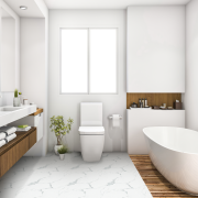 Samolepicí vinylové dlaždice na podlahu i stěnu – bílý mramor (balení 0,36 m² - 4 ks - 30x30 cm) - věrná textura bílého mramoru s jemným šedým žilkováním - HCS deco