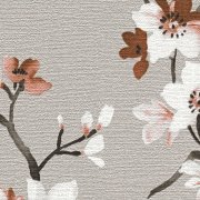 Vliesová tapeta akvarel, plátno - větve s růžovobílými květy sakury na šedém podkladu. Kolekce Desert Lodge od německého výrobce tapet A.S.Création