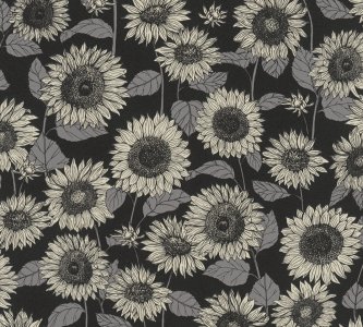 Vliesová květinová tapeta černá, šedá, béžová, Slunečnice 376854 / Tapety na zeď 37685-4 New Life (0,53 x 10,05 m) A.S.Création