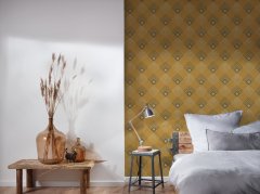 Moderní vliesová grafická tapeta do bytu - barva okrová, žlutá, béžová, šedá, vzor č. 376821