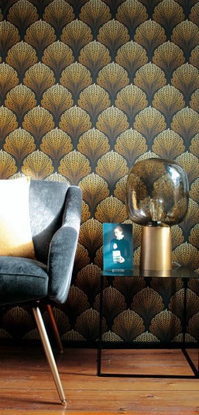 Luxusní vliesová tapeta 36310-6 černá, okrová, kapradí / Tapety na zeď 363106 Palila (0,53 x 10,05 m) A.S.Création