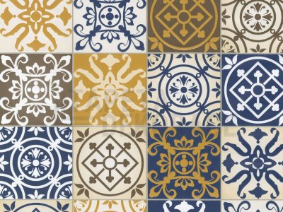 Samolepící tapeta retro mozaika, kachličky, modré, žluté, vintage, šířka 45 cm, metráž 12064 / samolepicí fólie a tapety Tiles Venilia / Gekkofix
