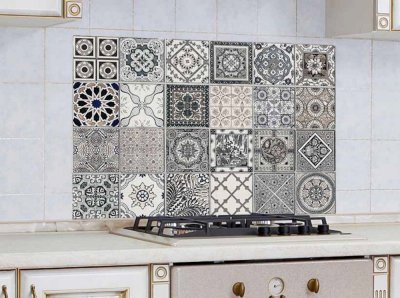 Samolepící panel za sporák Bellacasa na zeď šedé dlaždice, kachličky 67275 / Žáruvzdorná samolepka dekorace do kuchyně koupelny Grey Azulejos Tiles Crearreda (47 x 65 cm)