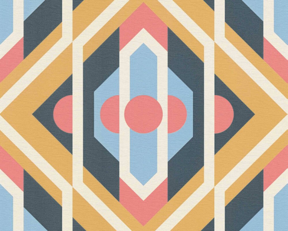 Vliesová tapeta retro, geometrická - modrá, červená, žlutá 395314 / Tapety na zeď 39531-4 retro Chic (0,53 x 10,05 m) A.S.Création