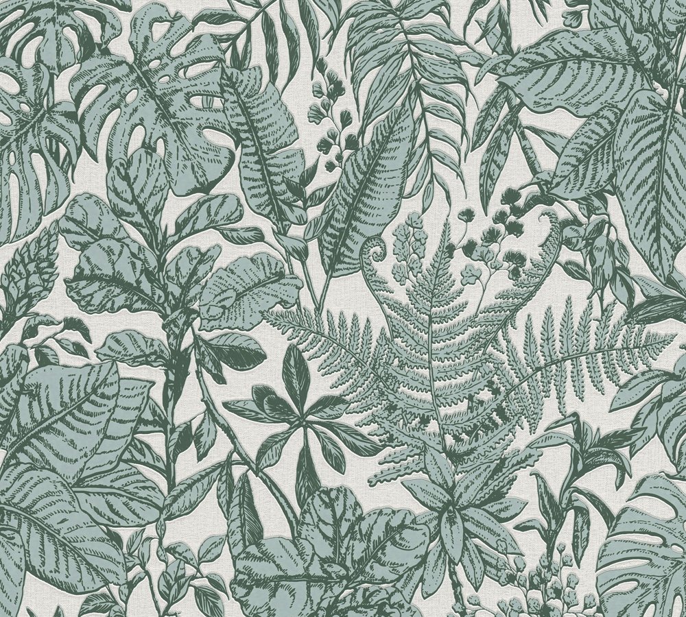 Vliesová tapeta listy, květinový vzor, zelená, bílá, šedá barva 375202 / Tapety na zeď 37520-2 Daniel Hechter 6 (0,53 x 10,05 m) A.S.Création
