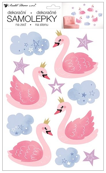 Samolepicí dekorace pro děti růžové labutě 10483 / Samolepky pro děti (24 x 42 cm) Room Decor