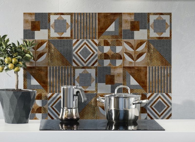 Samolepicí panel za sporák Bellacasa na zeď pískové vícebarevné dlaždice, kachličky 67278 / Žáruvzdorná samolepka dekorace do kuchyně koupelny KP Sand Tiles Crearreda (47 x 65 cm)