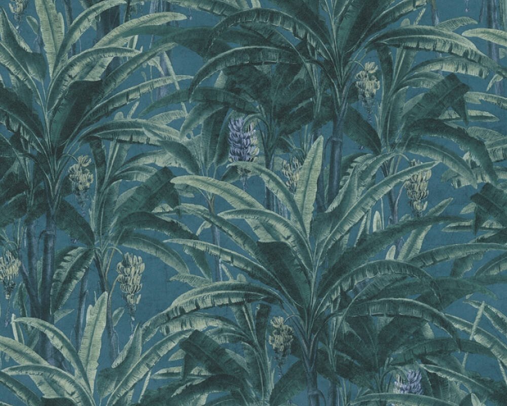 Vliesová tapeta 364801 modré, zelené banánové listy / Tapety na zeď 36480-1 Greenery (0,53 x 10,05 m) A.S.Création