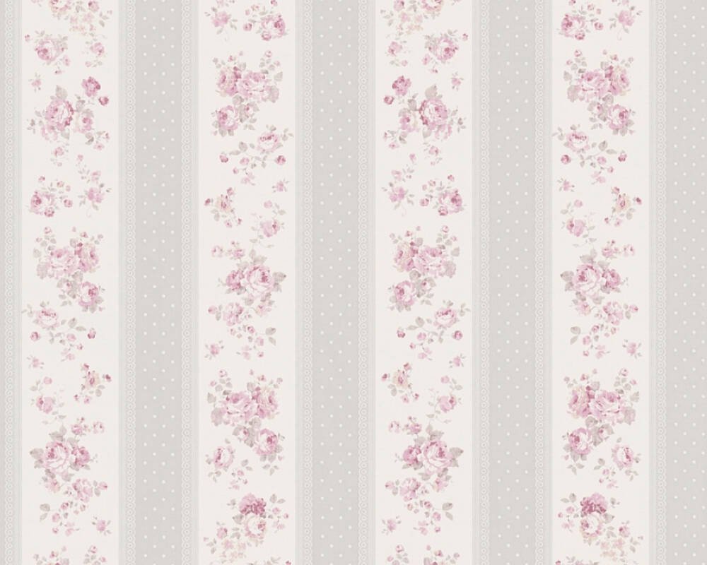Vliesová tapeta pruhy, květy a tečky - šedá, růžová, bílá, 390692 / Tapety na zeď 39069-2 Maison Charme (0,53 x 10,05 m) A.S.Création