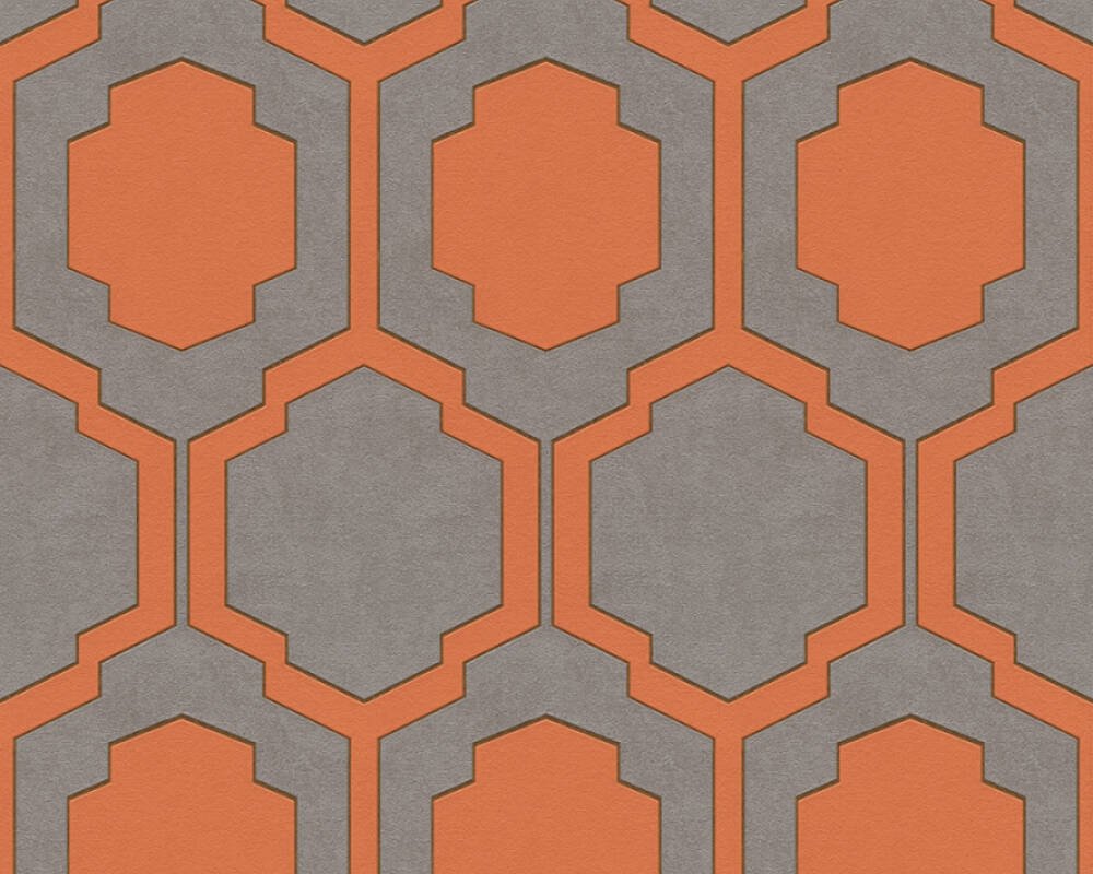 Vliesová tapeta grafická, retro - oranžová, šedá, béžová, měděná, taupe 374793 / Tapety na zeď 37479-3 Pop Style (0,53 x 10,05 m) A.S.Création