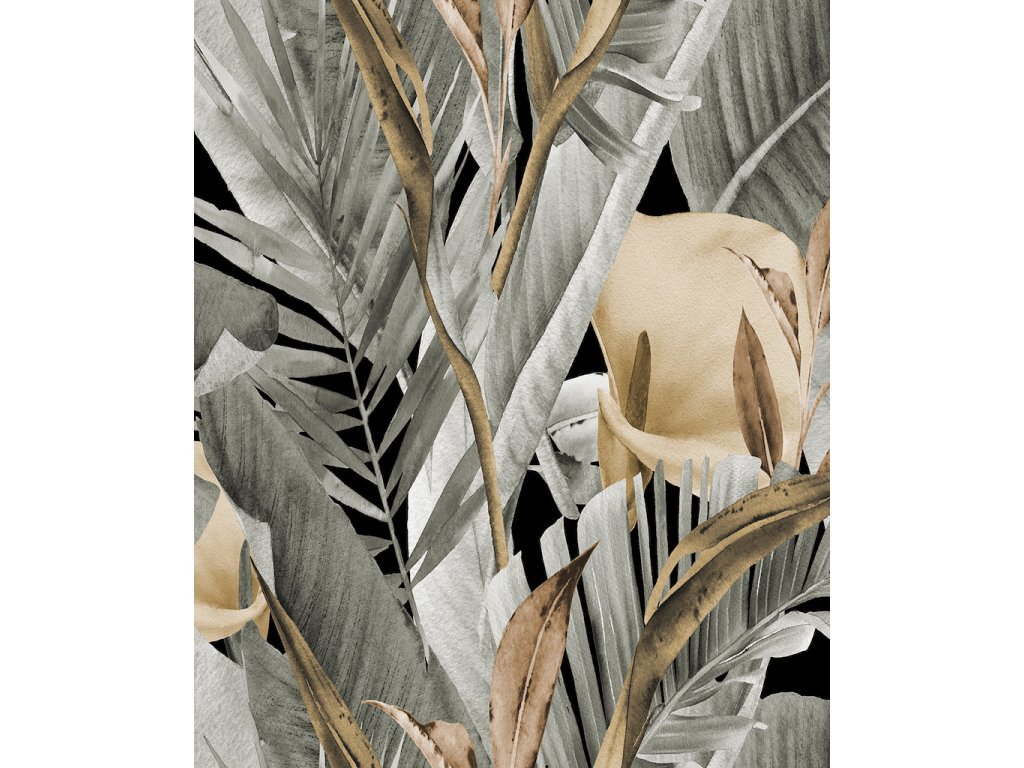 Vliesová tapeta šedé palmové listy s bílou kalou MA947417 / Tapety na zeď Spirit of jungle (0,53 x 10,05 m) Marburg